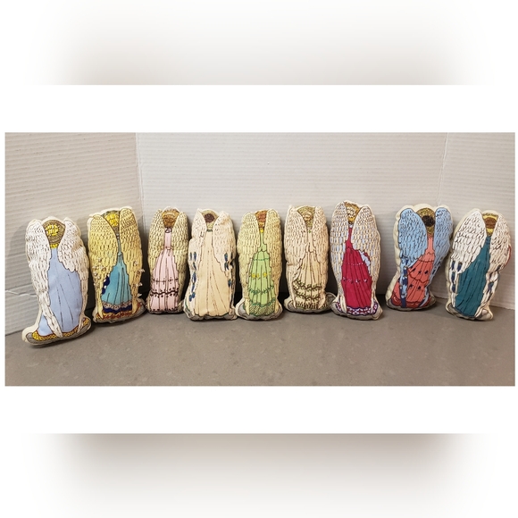 Vintage Lot Set Of 10 Cut And Sew Handpainted Embellished Soft Sculpture Angels - Picture 2 of 16